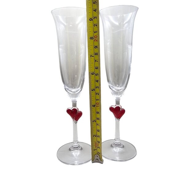 Pair Of Stölzle Lausitz Champagne Flutes With Red Heart Stems - Picture 8 of 9